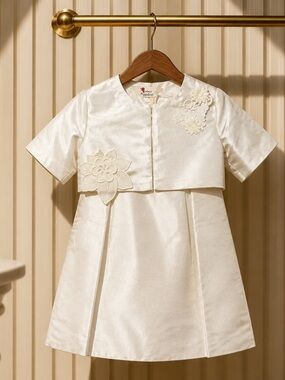 NWT Doe A Dear Toddler Champagne A Line Dress with Flower Appliqué Jacket - 3T